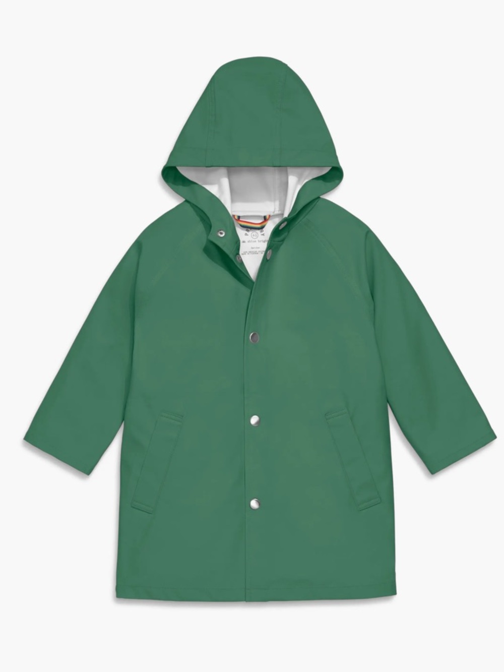 Primary Rain Coat Green Hooded Snap Front Jacket Size 6-7 Unisex